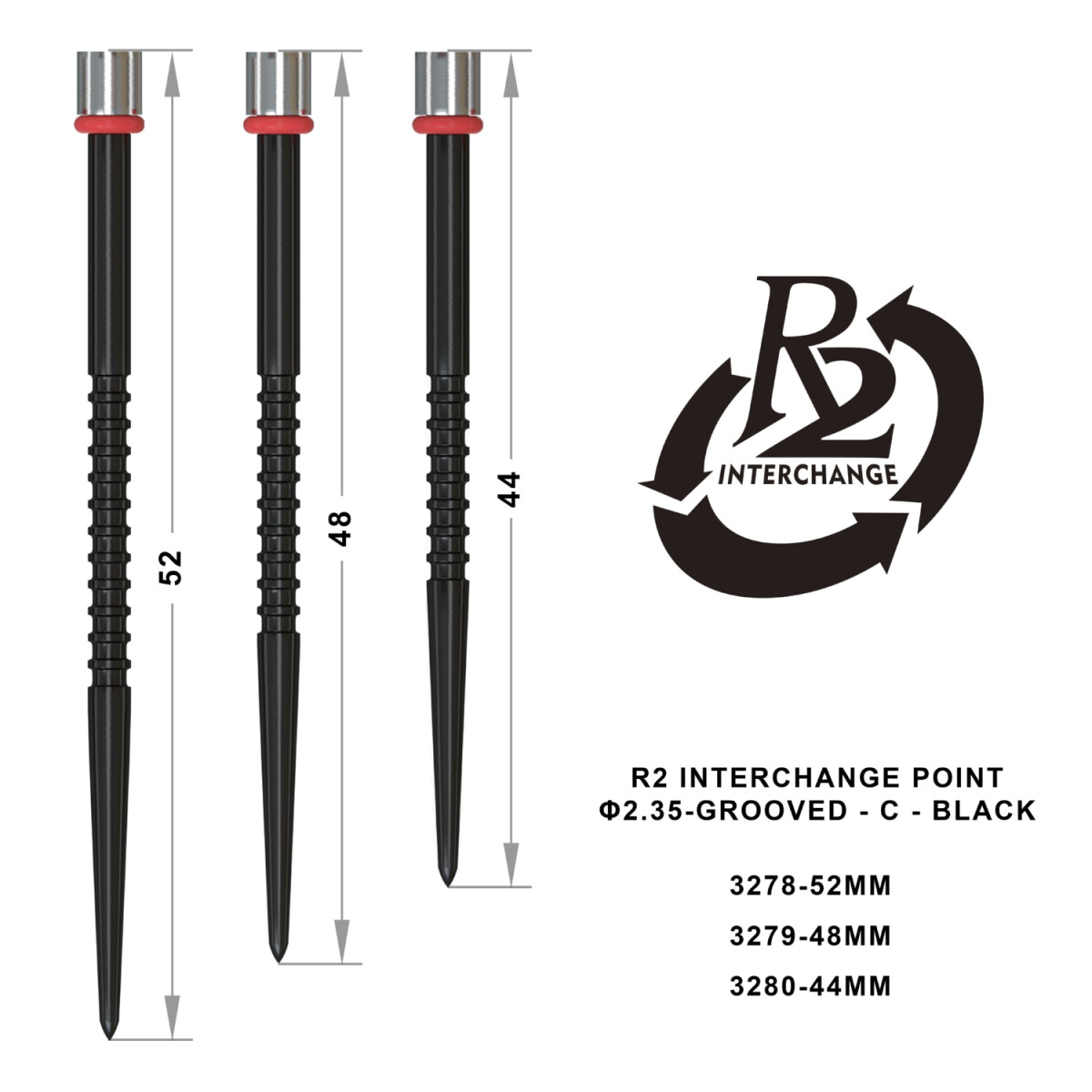 R2 Interchange Point (2.35mm) - 44mm - Grooved - C - Black